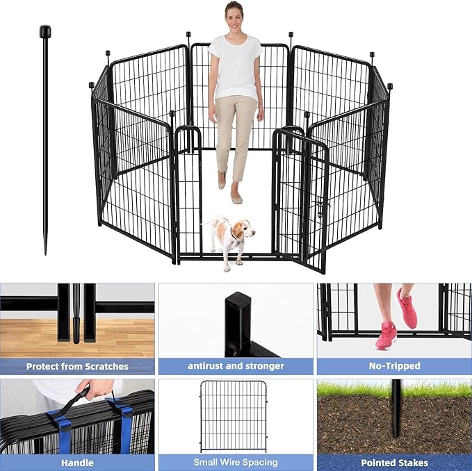 ADAVIN Tall Garden Fence with Gate, 48 in 8 Panels Heavy Duty Iron Metal Animal - Image 2