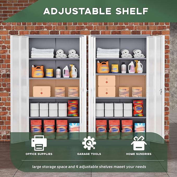 Greenvelly Metal Storage Cabinet, Lockable Steel Cabinet - Image 5