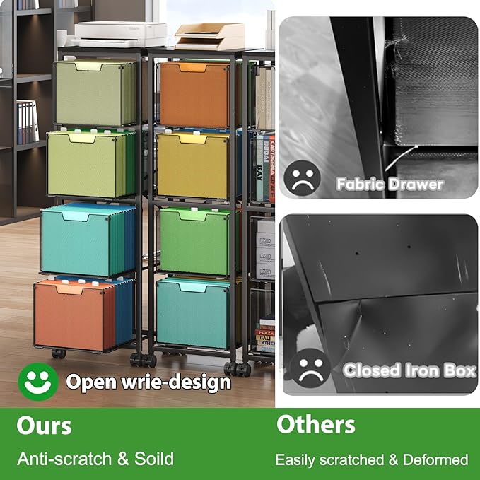 4 Drawers File Cabinet, Vertical Filing Cabinets, Rolling File Cart, Hanging - Image 2