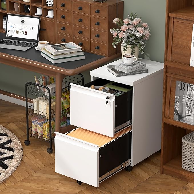 2 Drawer File Cabinet on Wheels, Under Desk Metal File Cabinet - Image 2