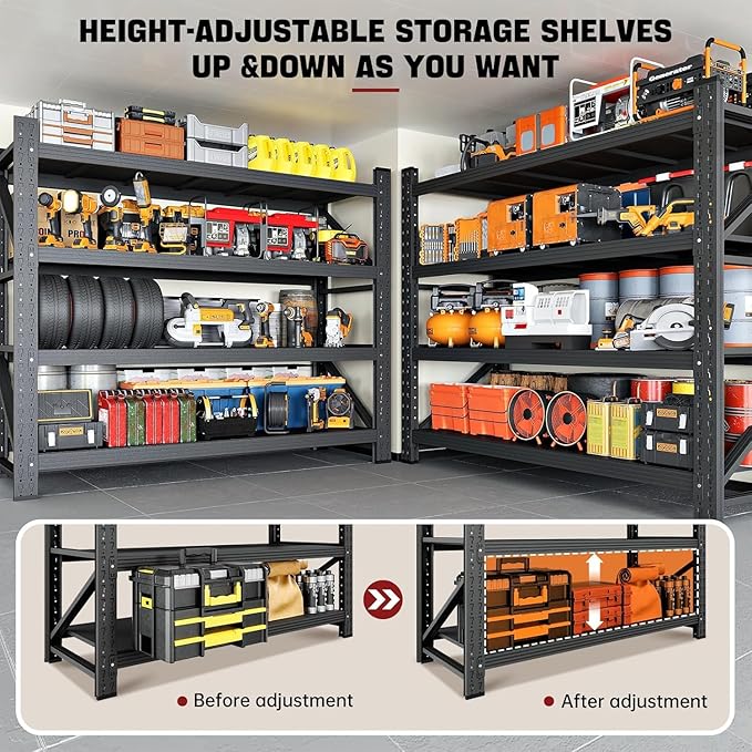 48" W Storage Shelves, 3000LBS Garage Shelving Heavy Duty Metal Adjustable - Image 5