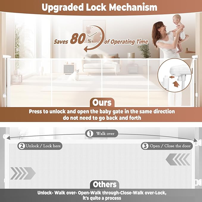 160" Retractable Baby Gate Extra Wide, Mesh Gate Long Child Gate Pet Gate - Image 6