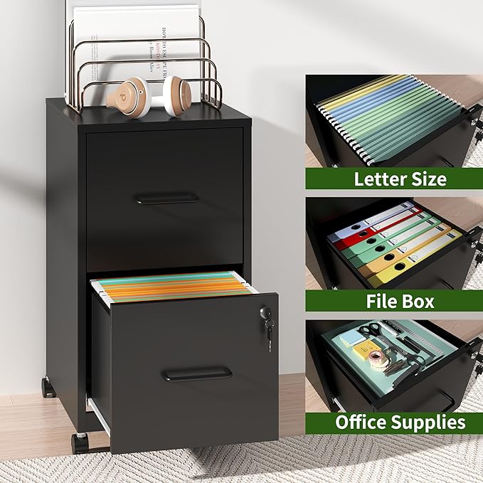 2 Drawer Mobile File Cabinet, Metal Under Desk Filing Cabinet - Image 5