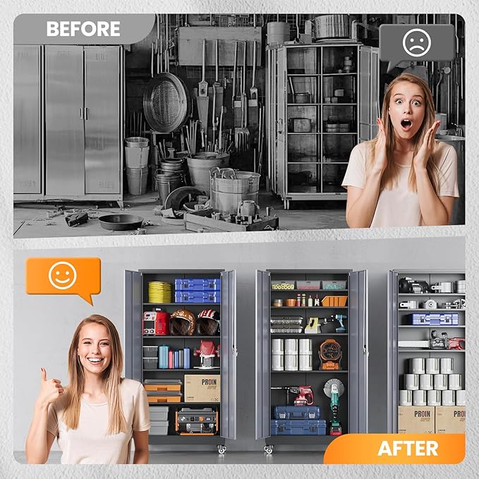 Metal Garage Cabinets with Wheels, Heavy Duty Rolling Storage Cabinet with Lock - Image 9