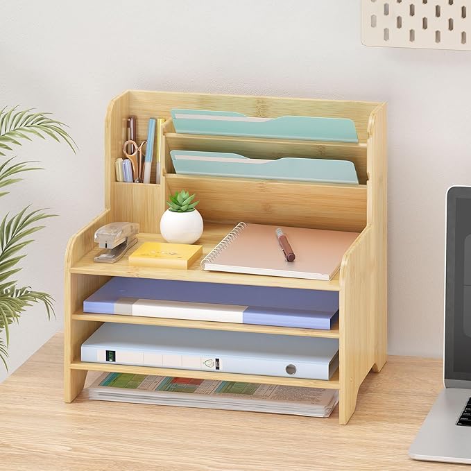 Bamboo Desk Organizer Mail Holder Countertop Letter Tray File Organizer by Unknown