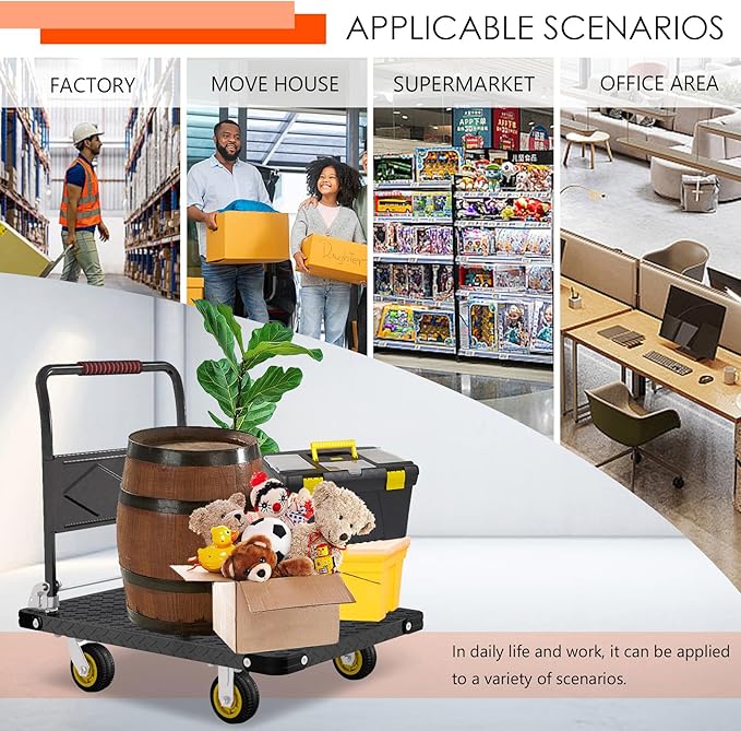 Platform Truck, Foldable Flatbed Cart Heavy Duty Push Cart Dolly Large Platform - Image 7