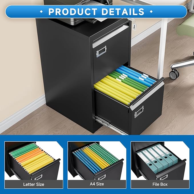 2 Drawer File Cabinet with Lock Metal Vertical Filing Storage Cabinet Office - Image 5