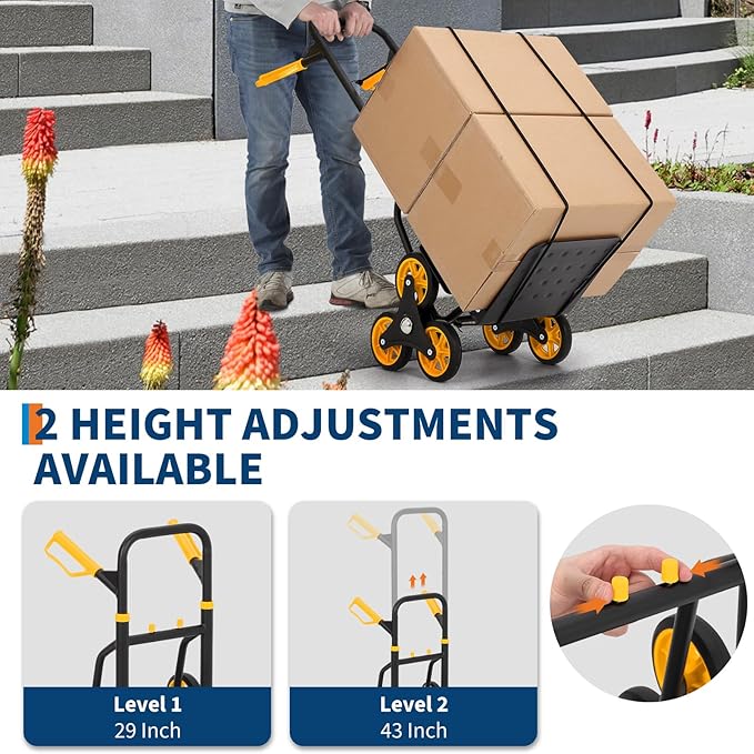 3 in 1 Industrial Convertible Stair Climbing Cart, 1000 LBS Capacity Folding - Image 7