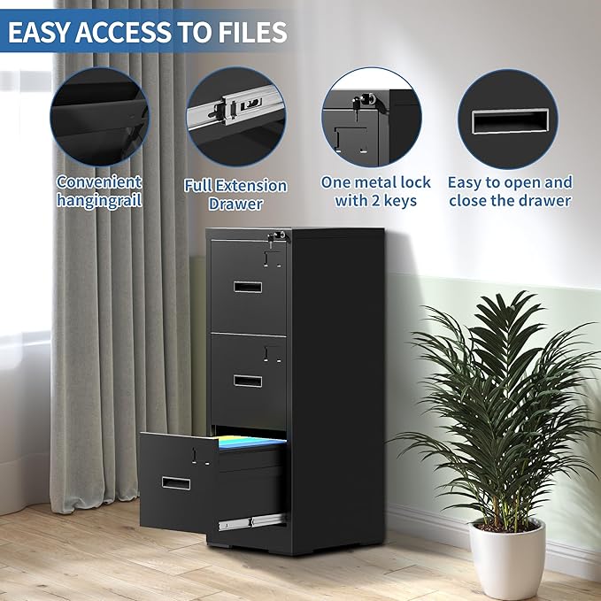 3 Drawer File Cabinet with Lock and Card Slot, Metal Vertical Filing Cabinets - Image 6