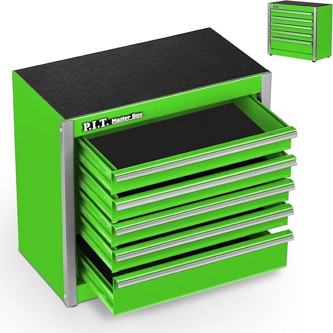 P.I.T. Mini Green Tool Box, Portable 5-Drawer Micro Roll Cab Steel Tool Box - Image 9