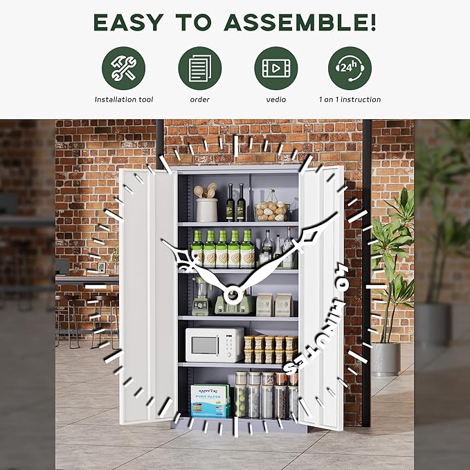 Greenvelly Metal Storage Cabinet, Lockable Steel Cabinet - Image 7