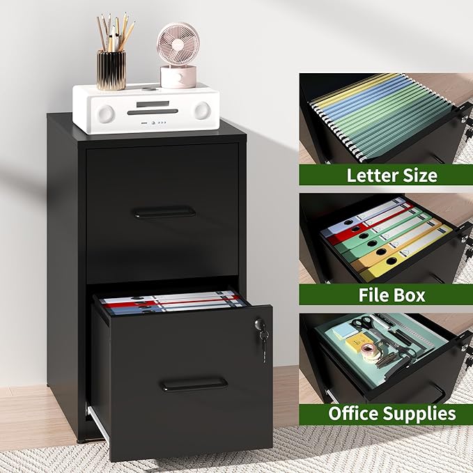 2 Drawer File Cabinet with Lock, Steel Vertical Filing Cabinets - Image 6