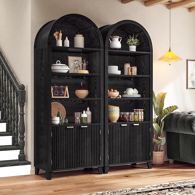 79.9" Tall Arched Pantry Cabinet, 6-Tier Kitchen Pantry Cabinet - Image 3