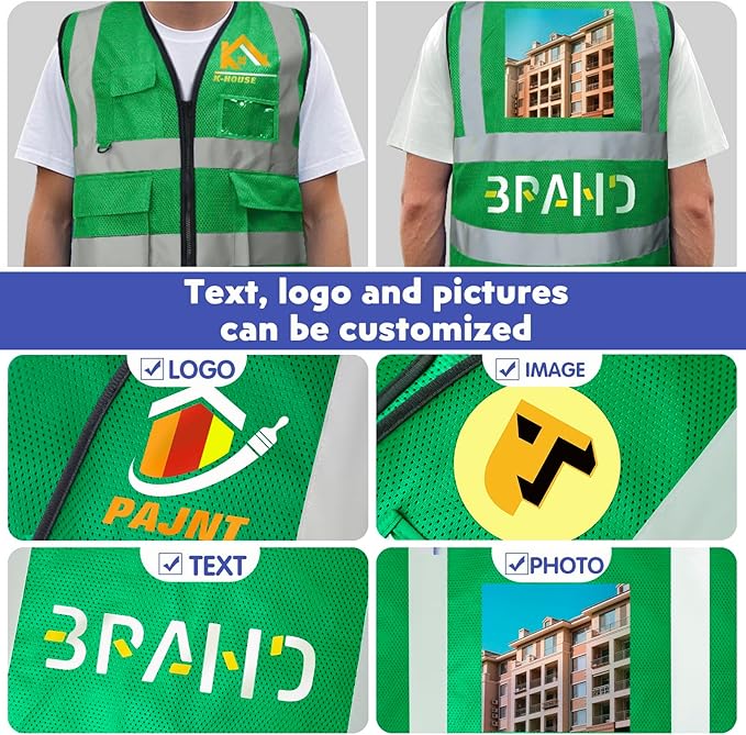 BeautyWill 10/20 Pack Custom Logo Safety Vest, Bulk High Visibility Class 2 - Image 6