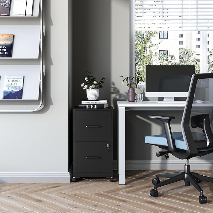 2 Drawer Mobile File Cabinet, Metal Under Desk Filing Cabinet - Image 2