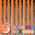 3 Pack 3.3x8.2 Feet Black and Orange Foil Fringe Backdrop Curtains, Tinsel by Voircoloria