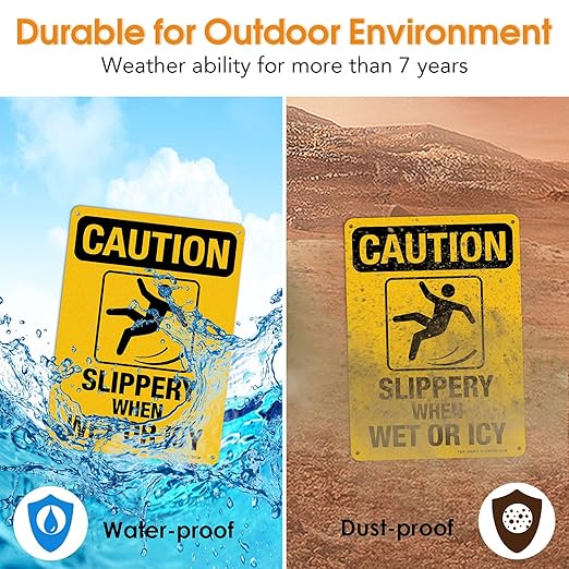 Slippery When Wet Or ICY Sign, Caution Sign, 2 Pack, UV Protected, Waterproof - Image 5