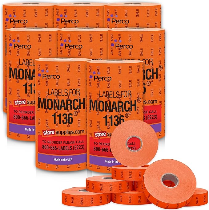 Perco Sale Pricing Labels for Monarch 1136 Price Gun – Case of 8 Sleeves by Perco