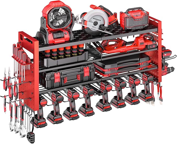 33" W Power Tool Organizer Wall Mount, 4-Layer Heavy Duty Tool Storage by SHOMEXTOL