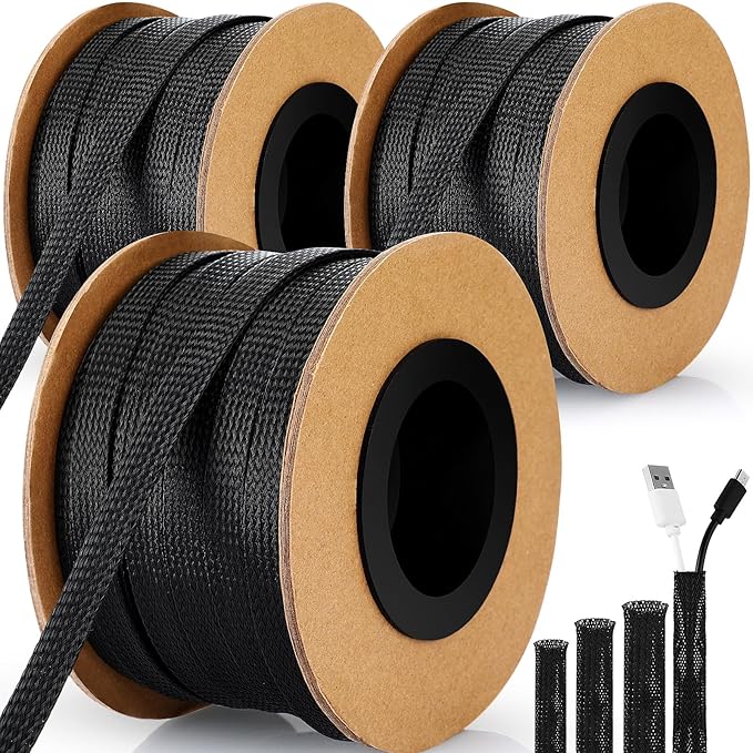 Pangda 450 Feet 1/4, 3/8 Inches Wire Loom PET Expandable Braided Sleeving by Pangda