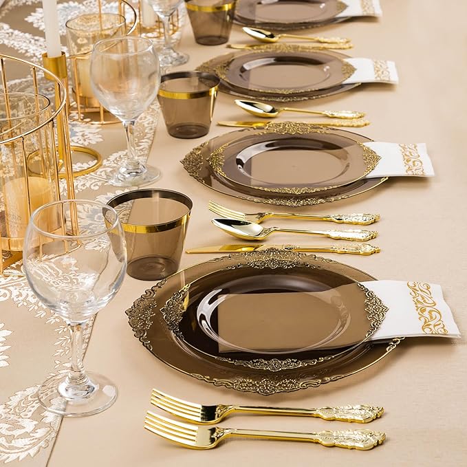 350PCS Clear Black Plastic Plates - Image 7