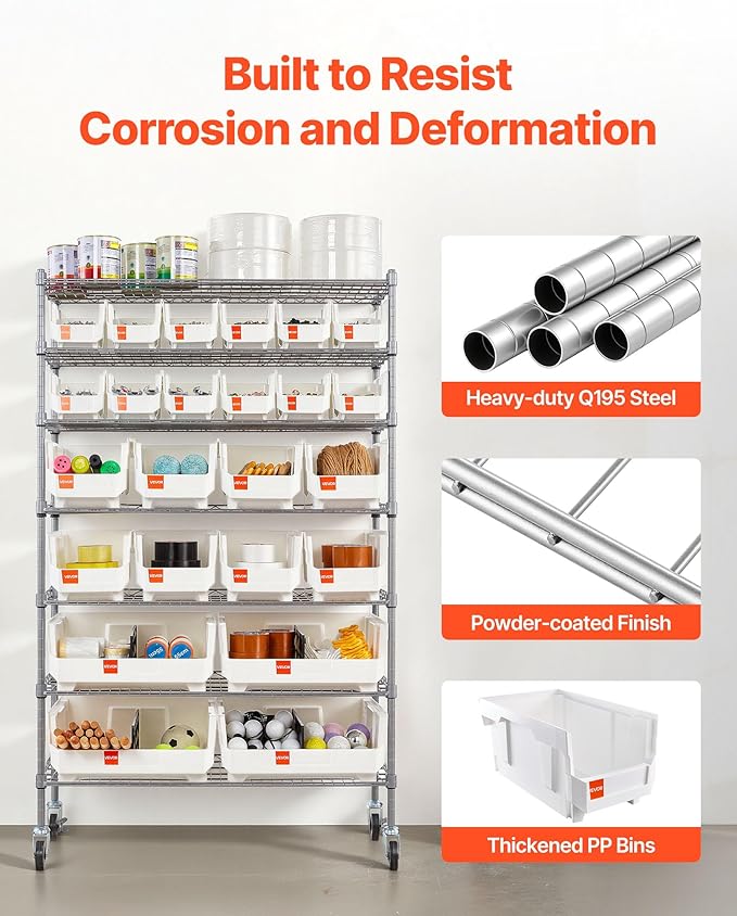 VEVOR 7-Tier Rolling Bin Storage Rack, 24 Organizer Bins, Bin Rack Storage - Image 6