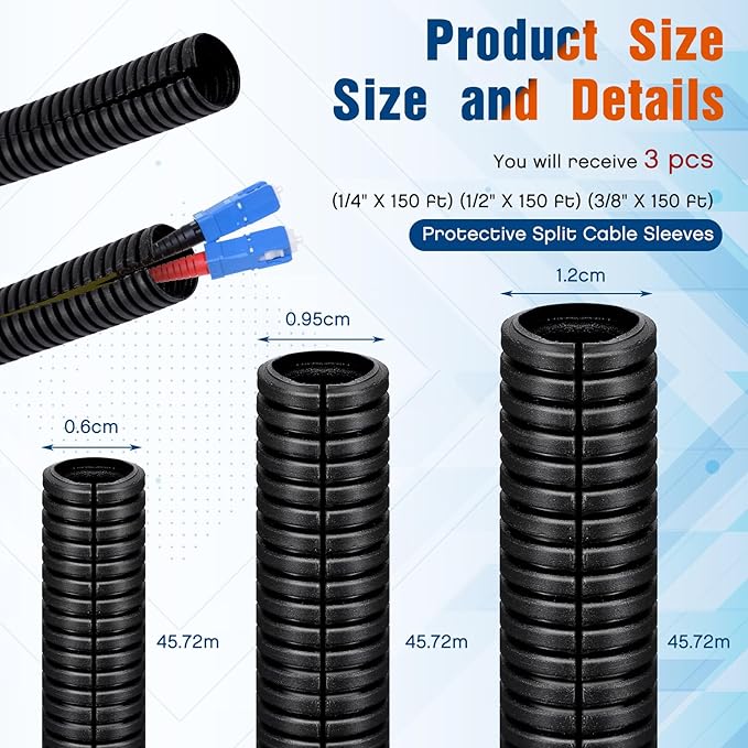 Sasylvia 1/4", 3/8" x 150 Ft Split Wire Loom Tubing Automotive Wire Loom - Image 2