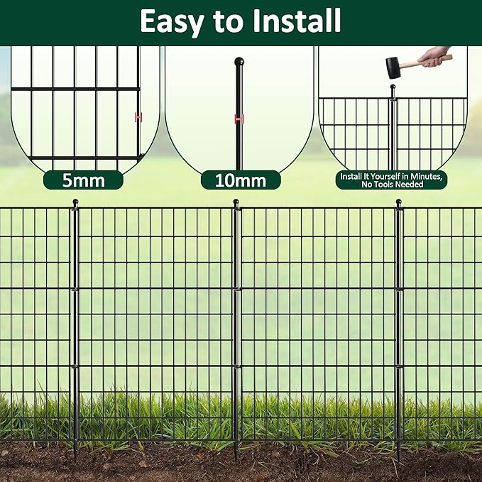 10 Panels Decorative Garden Fence Animal Barrier Heavy Duty No Dig Dog Fence - Image 5