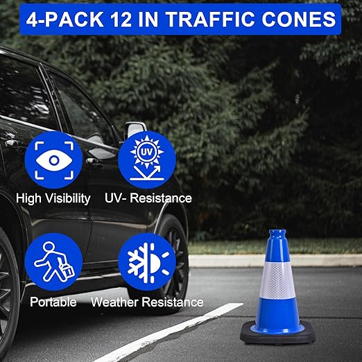 OrangeStar 12" Traffic Cones 4-Pack Blue Safety Cones - Image 4