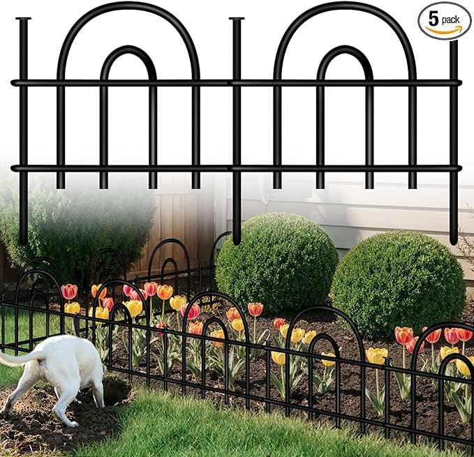 Decorative Garden Fence, 5 Panels No Dig Fence, 7.08 ft x 13 in Animal Barrier by FOKEP