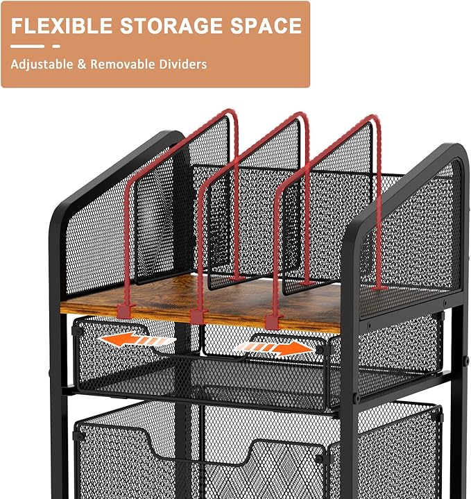 Rolling File Cabinet with Adjustable Dividers, Mobile Filing Cabinet with 2 - Image 3