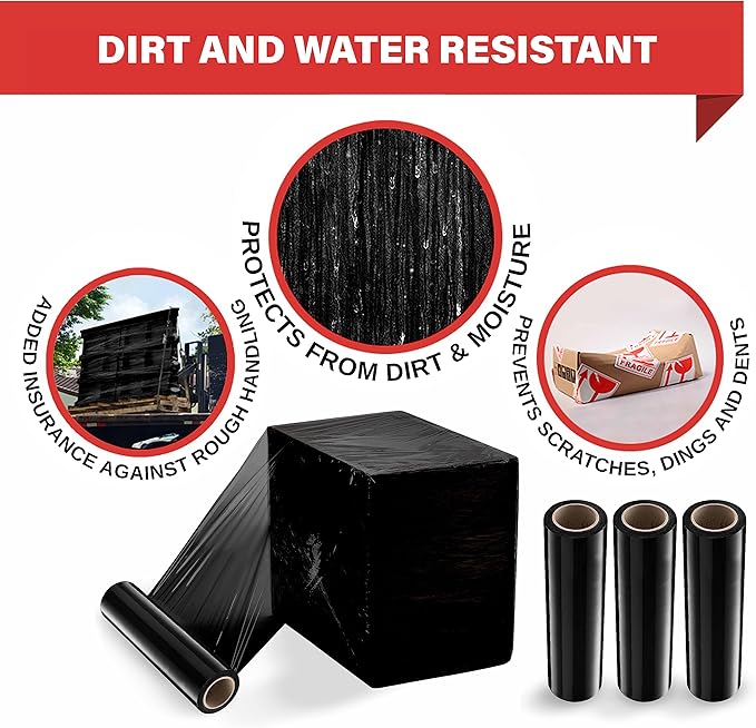 Black Stretch Wrap Industrial Strength Extra Thick 4 Pack 18" 1100 SqFt 80 - Image 7