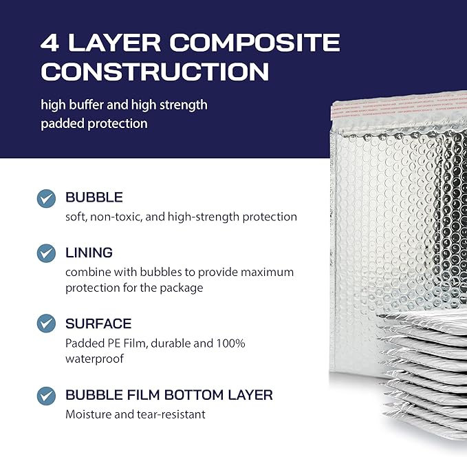 200-Pack Insulated Silver Thermal Bubble Mailers 8 x 11 - Image 5