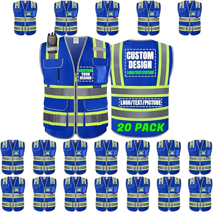 BeautyWill Custom Logo 10 Pockets Safety Vest Class2 ANSI Certified High by BeautyWill