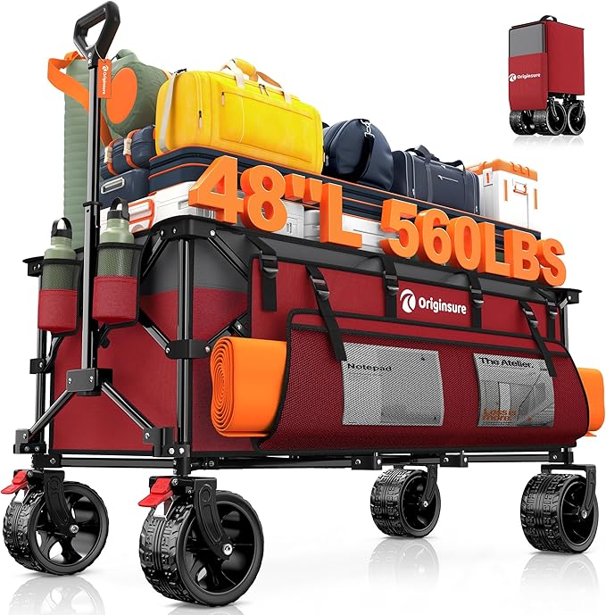 48" L Collapsible Wagon Cart Foldable, 560lbs Weight Capacity 300L Heavy Duty by Unknown