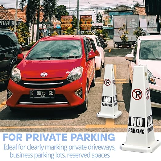 BESEA 4PCS White No Parking Cone White Caution 4 Sided No Parking Cone Reserved - Image 3