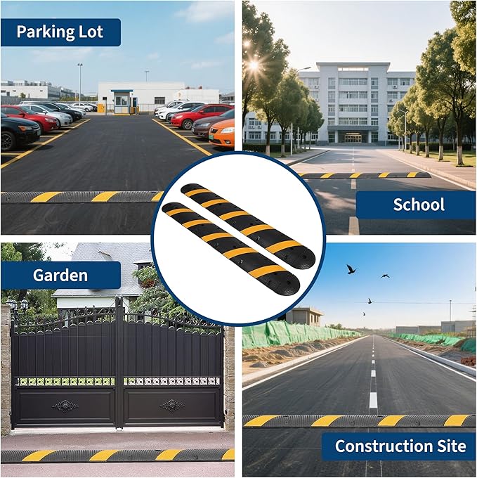 4 Pack 6FT Speed Bumps for Road, Heavy Duty 25, 000 Lbs Capacity Traffic Rubber - Image 9