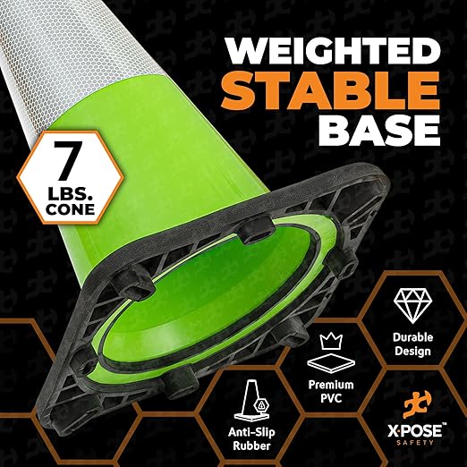 Xpose Safety 28” Lime Green Traffic Cone Dual 6" & 4" Reflective Collar – 48 - Image 5