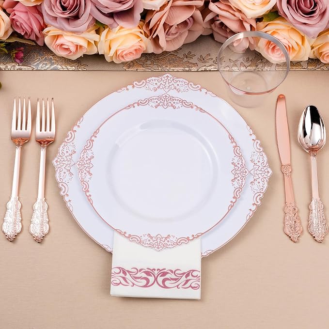 350PCS Rose Gold Plastic Plates - Image 6