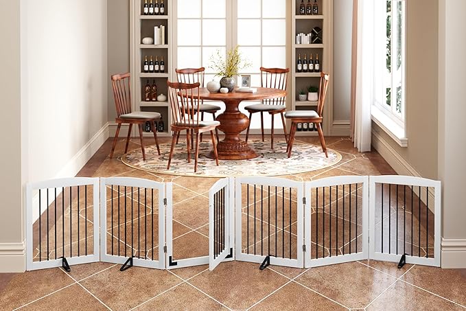 Freestanding Pet Gates with Walk Through Door, Dog Indoor Fence, Dog Gate by PUPETPO