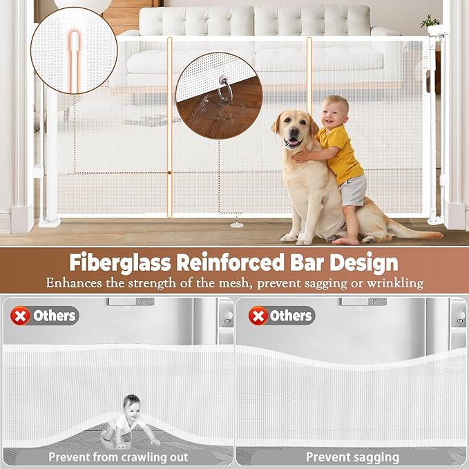 55" Retractable Baby Gate Extra Wide, Mesh Gate Long Child Gate Pet Gate - Image 2