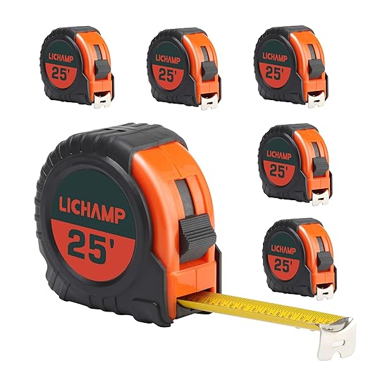 LICHAMP Tape Measure 25 ft, 6 Pack Bulk Easy Read Measuring Tape Retractable by Lichamp