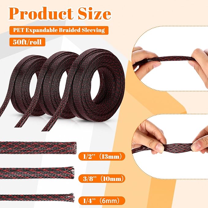 Pangda150 Feet 1/4, 3/8 Inches Wire Loom Pet Expandable Braided Sleeving - Image 2