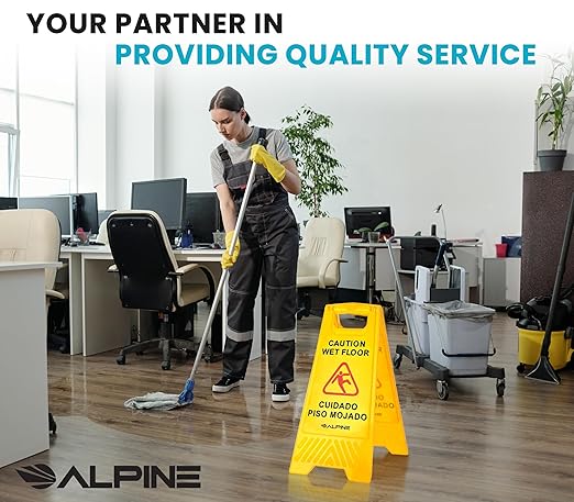 Alpine Caution Wet Floor Sign, 24 Inch High Visibility Yellow Slippery When Wet - Image 8