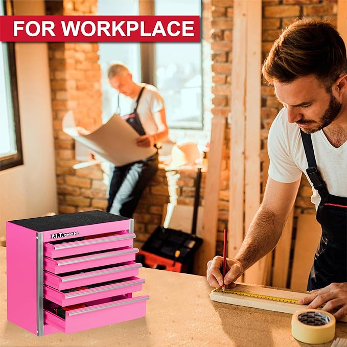 P.I.T. Mini Pink Tool Box, Portable 5-Drawer Micro Roll Cab Steel Tool Box - Image 2