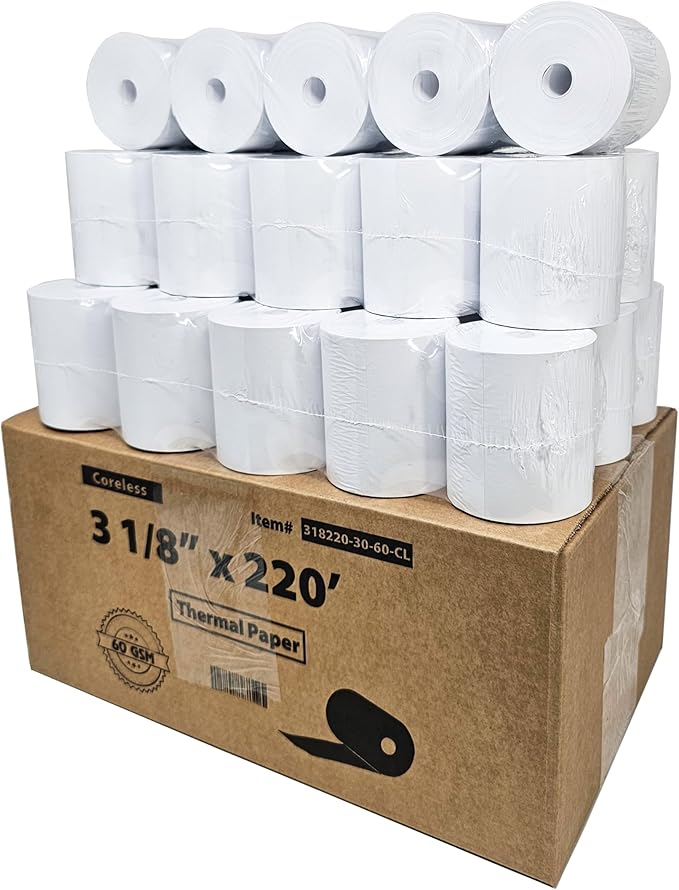 3 1/8 x 220 Thermal Paper Receipt Rolls fits all Clover POS Cash Register - Image 3