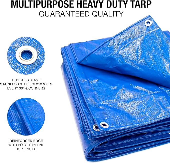 40x60 Blue Waterproof Tarp – Heavy Duty 5 MIL Thick Outdoor Tarpaulin Cover - Image 6