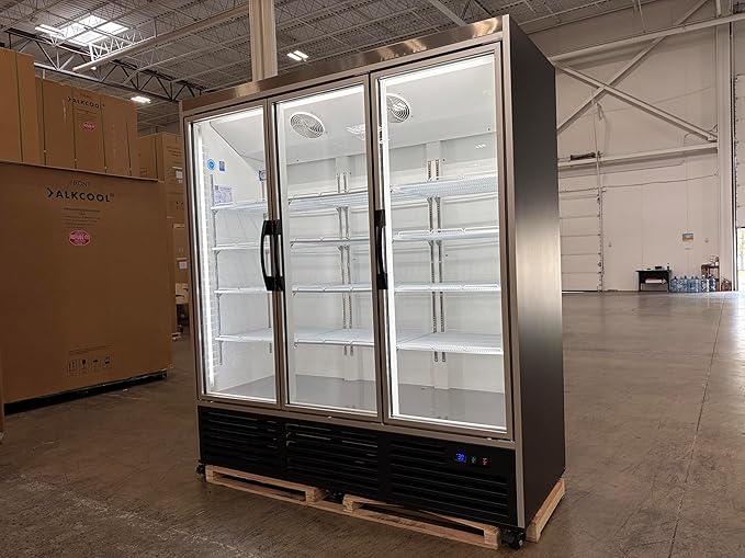 71” Wide Commercial Beverage Refrigerator Display Fridge, Three Glass Door - Image 2
