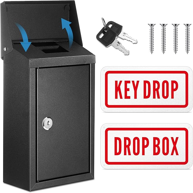 Metal Mount Wall Donation Box Key Lock Money Cash Drop Box by Yaocom