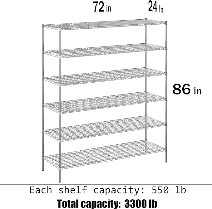 24" Deep x 72" Wide x 86" Height Wire Shelving Kit | 6-Tier | NSF Commercial - Image 3